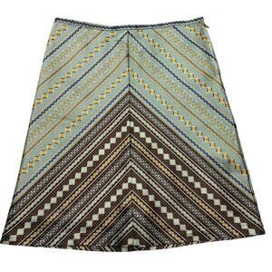 Max Studio Specialty Women A Line Boho Skirt Size 6 Gold/Blue Diamonds Tapestry